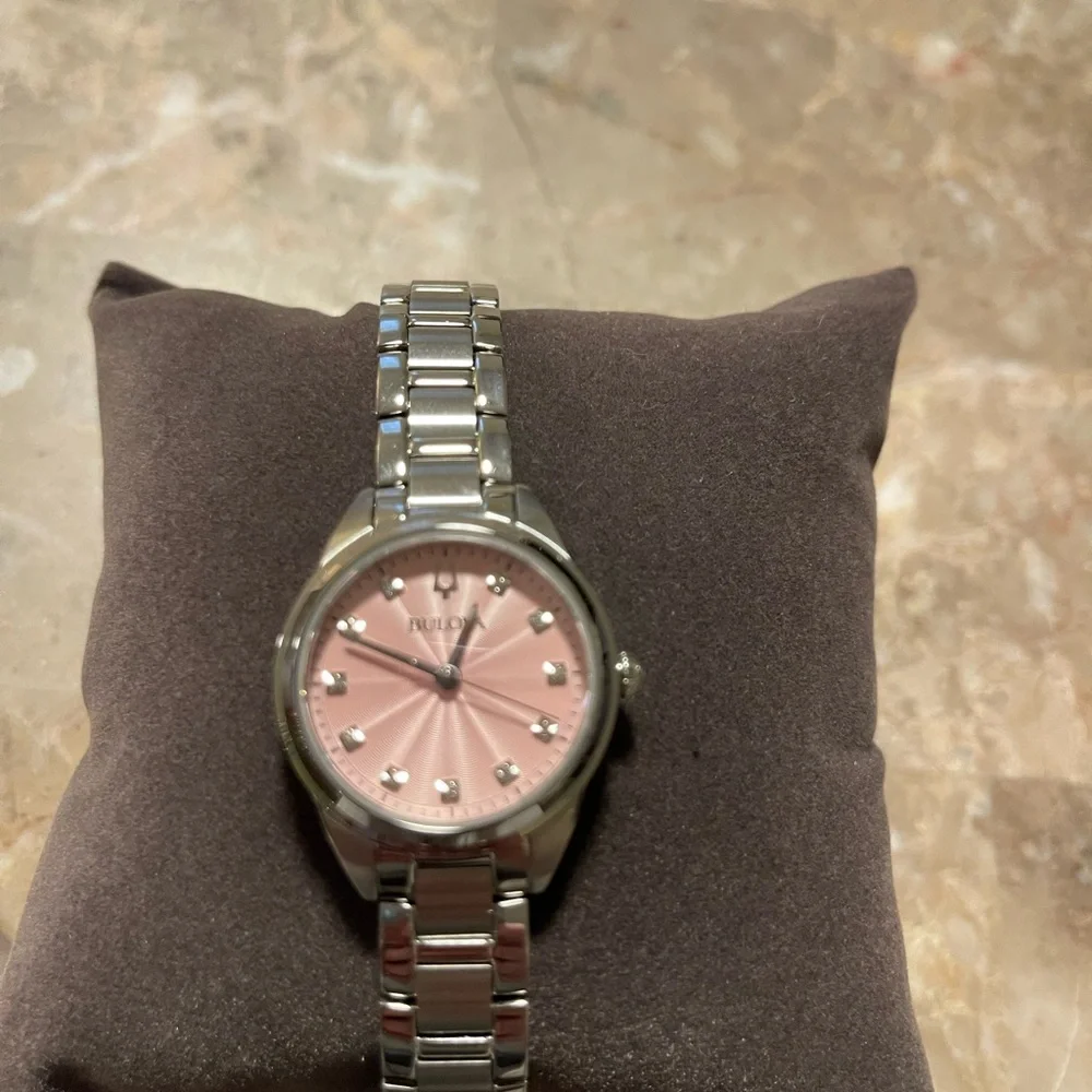 Bulova Women's Watch with Pink Dial and Silver Band - Picture 2 of 8